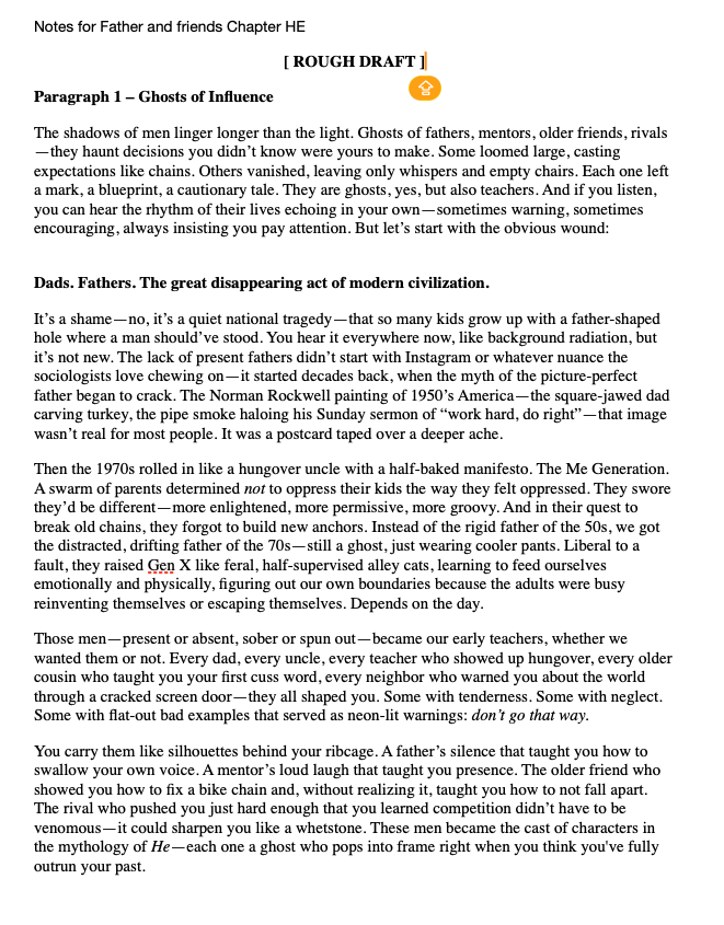 A rough draft page from a book chapter