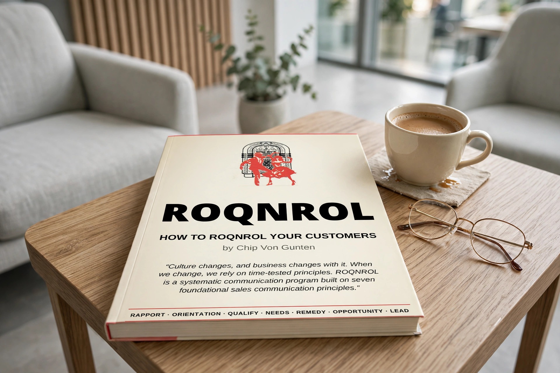 ROQNROL book on a side table